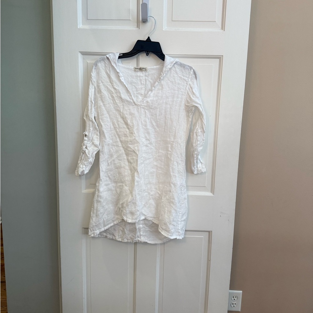 Terzo Millennio White Linen Women's Tunic swim cover Size Small